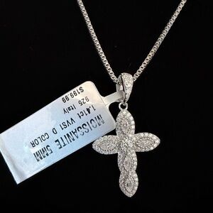 Sterling Silver .925 Moissanite Cross Pendant Necklace